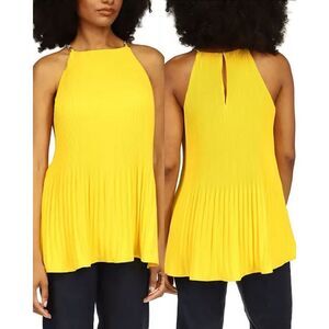 Michael Kors NWT Chain Strap Halter Neck Pleated Top Bright Dandelion
